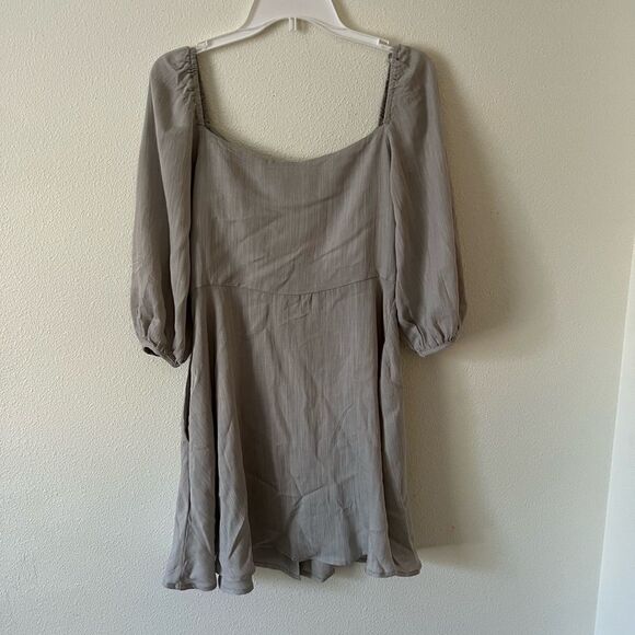 Millibon taupe Women button puff sleeve dress size M - Picture 2 of 7